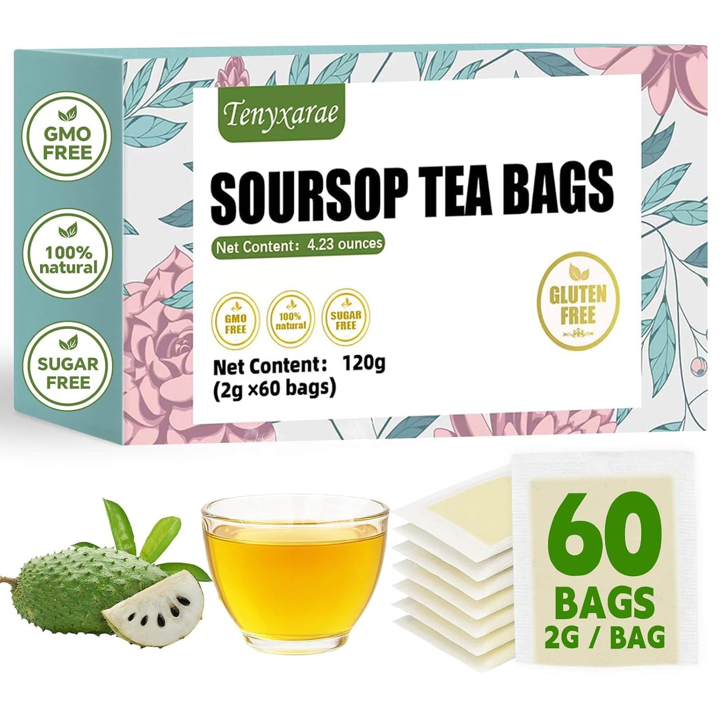 Lemon Balm Leaf Tea Bags-120 Tea Bags (2g/Bag), Made with 100% Natural Lemon Balm Leaves | Helps with Digestion and Antioxidation | Caffeine-Free | Sugar-Free | Gluten-Free | Vegan | Eco-Friendly Tea Bags