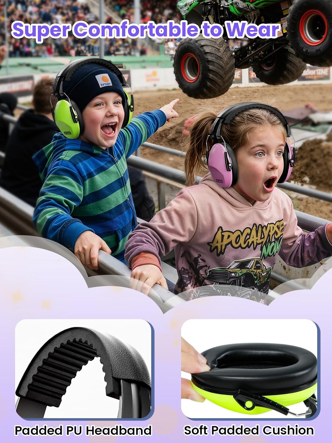 Dr.meter Ear Muffs for Noise Reduction: 27.4SNR Noise Cancelling Headphones for Kids Adults, EM100 Adjustable Hearing Protection Earmuffs for Monster Jam, Autism Sensory, Concerts, Fireworks- 3PACK