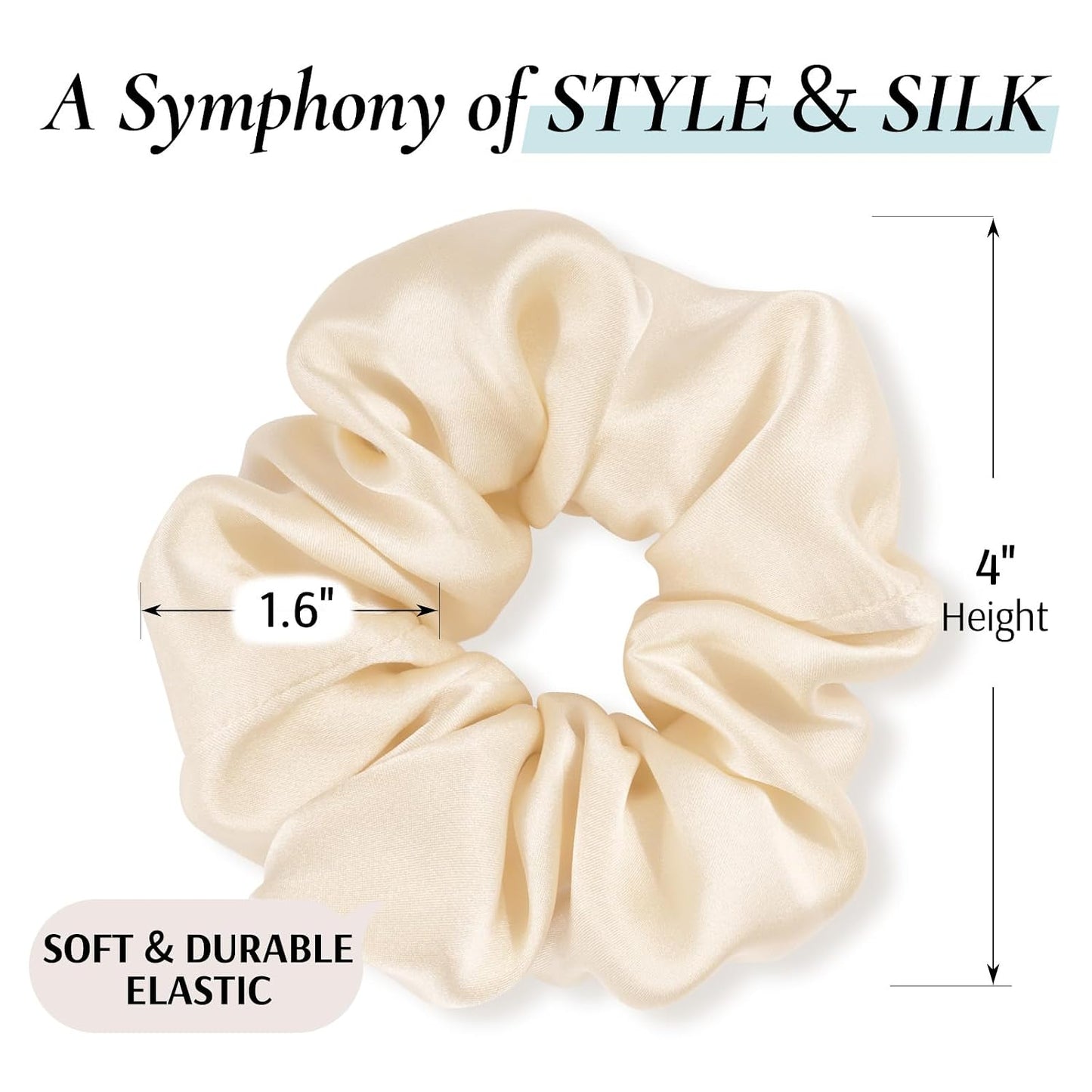 Zenssia Silk Scrunchies for Hair, Mulberry Silk Hair Ties for Women and Girls, No Damage Elastic Ponytail Holders（Black, 3 Pack）