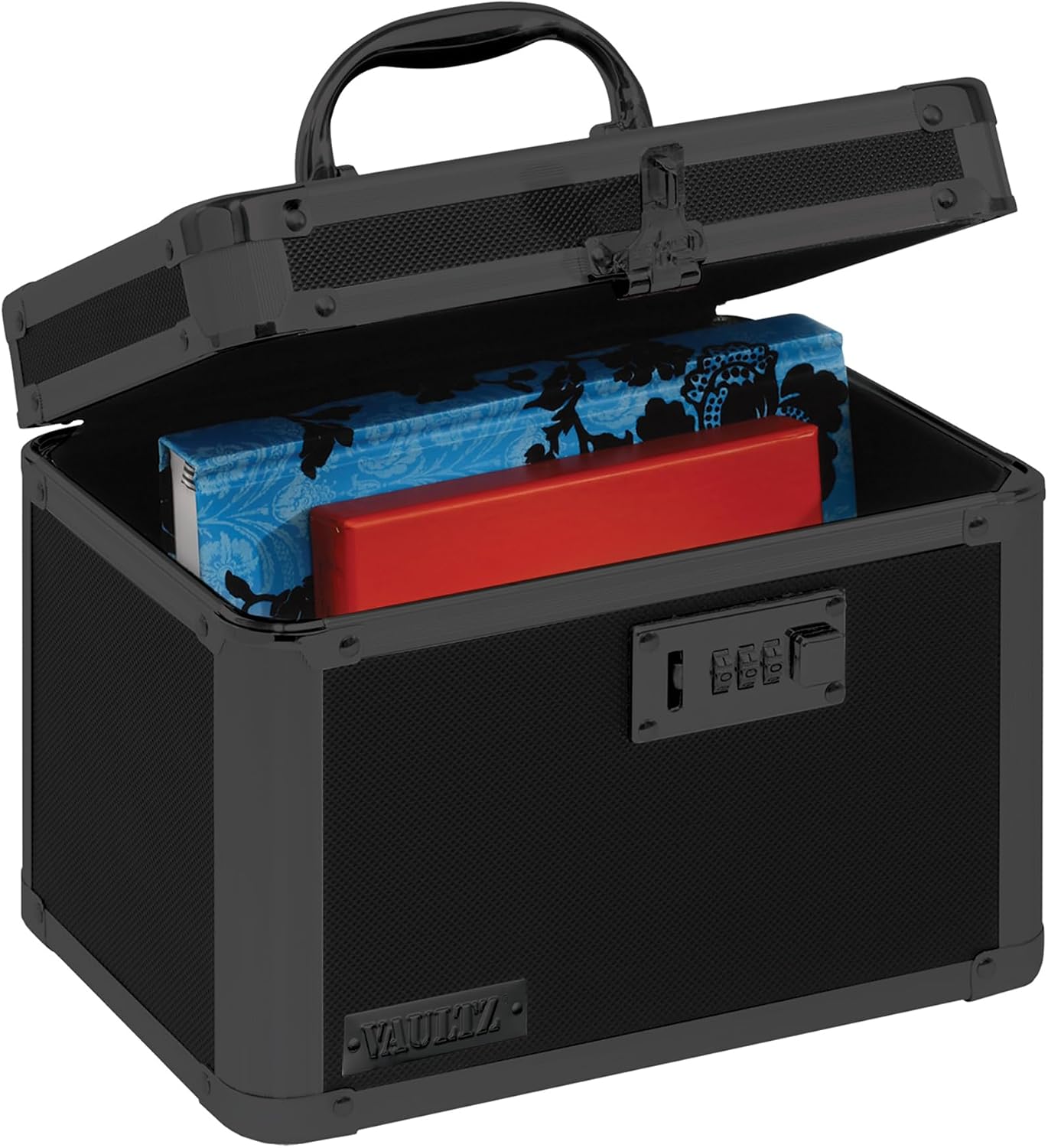 Vaultz Secure Security Lock Boxes - Safe Combination Lock Box, Storage for Documents, Valuables, Medicine & Money - 9.88 x 7.75 x 7 Inch - Black/Chrome