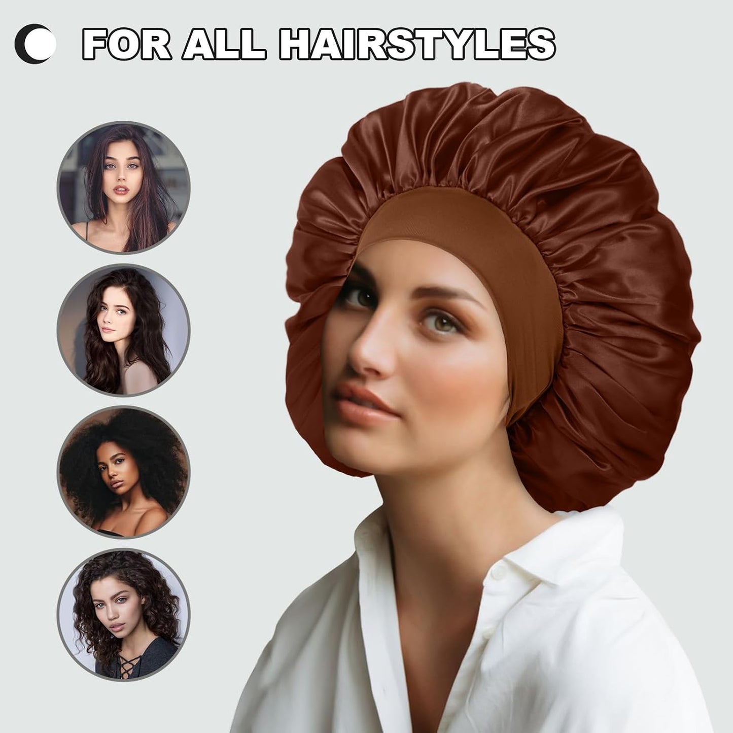Extra Large Satin Bonnet Hair Cap for Women Men | 17inches, Jumbo Silk Sleep Cap, Wide Elastic Band for Braids Curly Hair Locs, Black