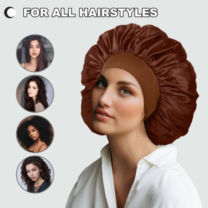 Extra Large Satin Bonnet Hair Cap for Women Men | 17inches, Jumbo Silk Sleep Cap, Wide Elastic Band for Braids Curly Hair Locs, Black