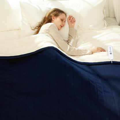 Heated Blanket Throw 50" x 60" - Soft Flannel Sherpa Electric Blanket Throw with 5 Heating Levels & 4 Hours Auto Off, Machine Washable, Ideal Gift for Grandma (Purple)