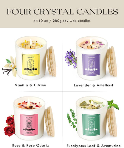 AOOVOO Lavender Scented Candles for Women - Aromatherapy Candle with Crystals Inside, 10oz Soy Candles for Home Scented, Birthday Gifts Mothers Day Candle for Women Mom