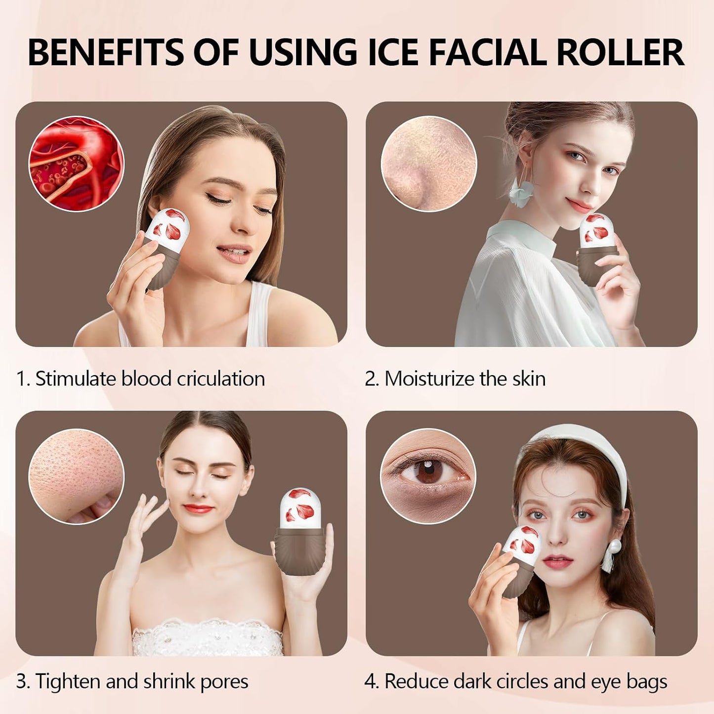 Ice Roller for Face and Eye, Reusable Silicone Ice Facial Roller Ice Holder, Face Ice Mold Skin Care, Ice Cube Roller for Shrink Pores Anti Wrinkle Reduce Puffiness, Black