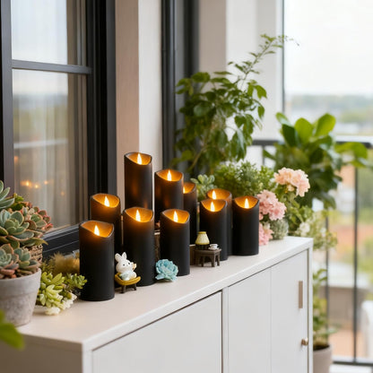Nimiko Flameless Candles with Remote, Battery Operated Flickering Flameless Candles, LED Candles with Timer 2/4/6/8H, with Realistic LED Candles Set of 9 (D3 x H 3" 4" 5" 6" 7") (Ivory)