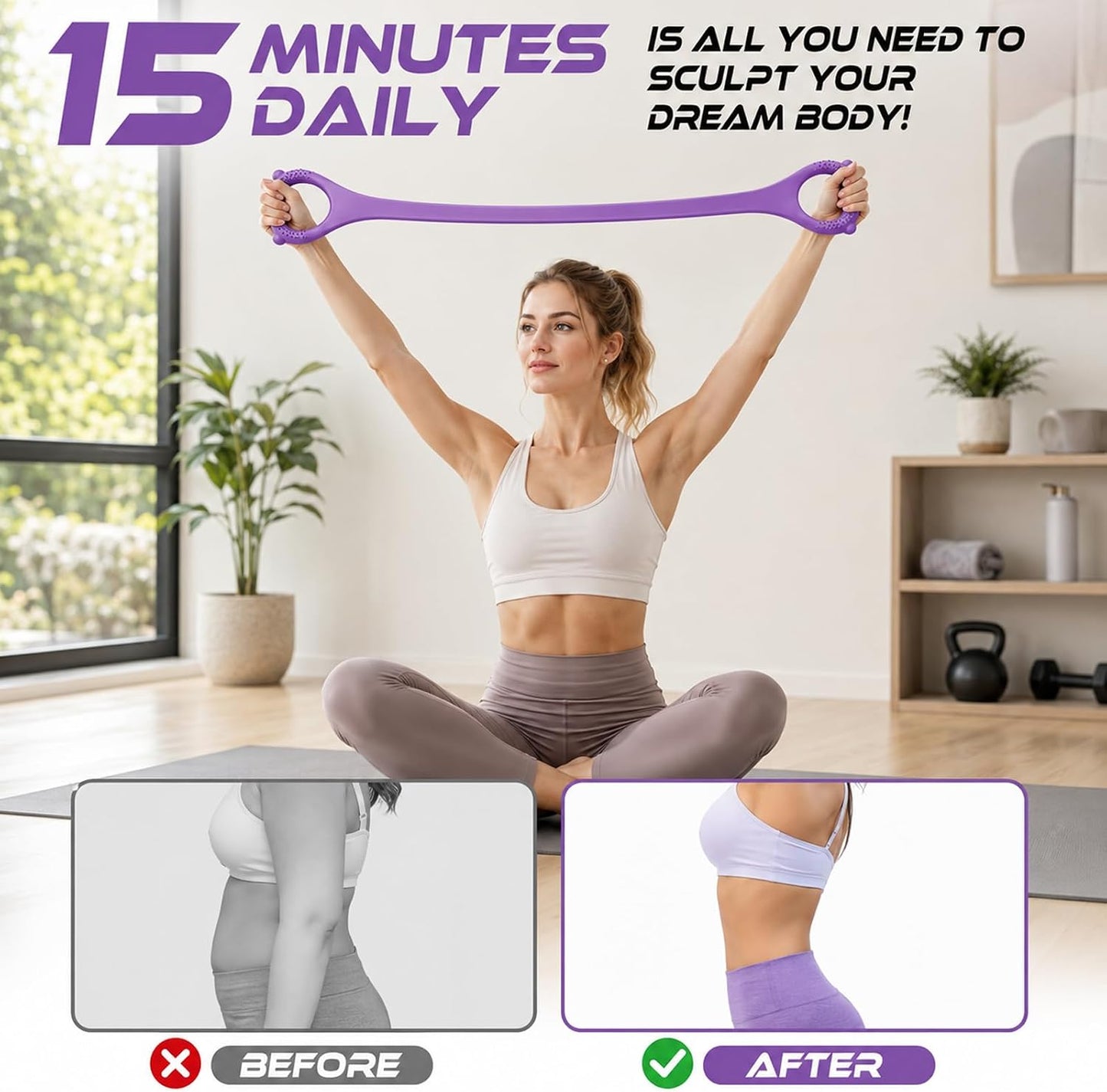 Purple Shoulder Back Stretching Band Silicone Pull Exerciser Flexible Resistance Strap for Fitness Training Home Gym Workout