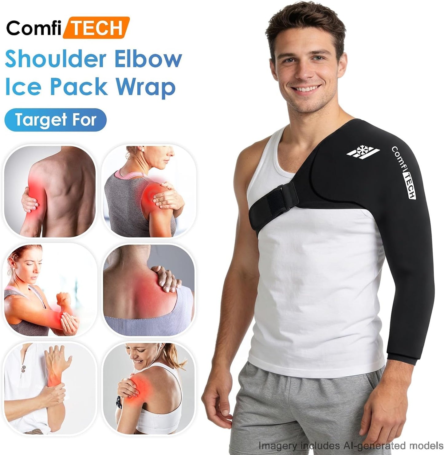 ComfiTECH Shoulder Arm Ice Pack Wrap for Pitchers & Volleyball Players, Reusable Ice Pack for Shoulder & Elbow & Arm Cooling, Adjustable Ice Arm Sleeve for Post-Training Recovery & Muscle Comfort, S