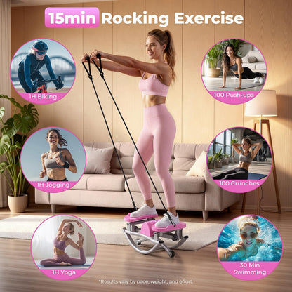 Rock Stepper,Rocking Stepper with Resistance Bands, 3D Side-to-Side Motion Mini Stepper for Women Home Workout, Low Impact Lateral Step Machine with Non-Slip Mat and Digital Counter, 250lbs Capacity