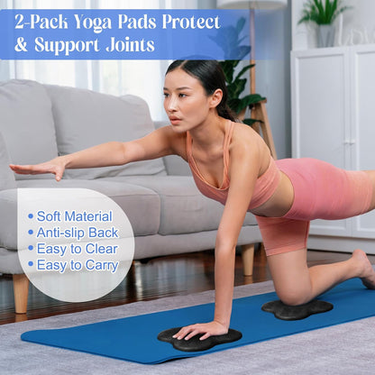RoundFunny 5 Pcs Yoga Blocks Knee Pads Yoga Strap Set Soft Premium Foam Blocks Accessories for Pilates Meditation General Fitness Stability, Kneeling, Balance, Deepen Stretches and Toning