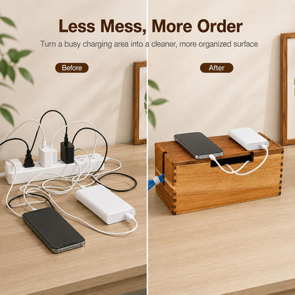 Acacia Wood Cable Management Box,Office Under Desk Cable Storage Box for Wire, Cord Hider Organizer for Power Strip, Electrical Hiding, TV Wires, Desk & Floor Cables