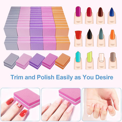Nail Buffers (100 Pack), Mini Buffer Block Nail File for Acrylic and Natural Nails, 100/180 Grit Nail Buffer Block Bulk Buffing Blocks for Nail Buff Professional Manicure File Blocks Set Hot Pink