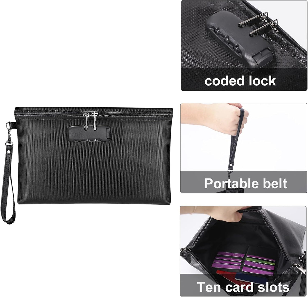 Fireproof Document Bag with Lock,Waterproof Money Pouch,14.3"x10.2"