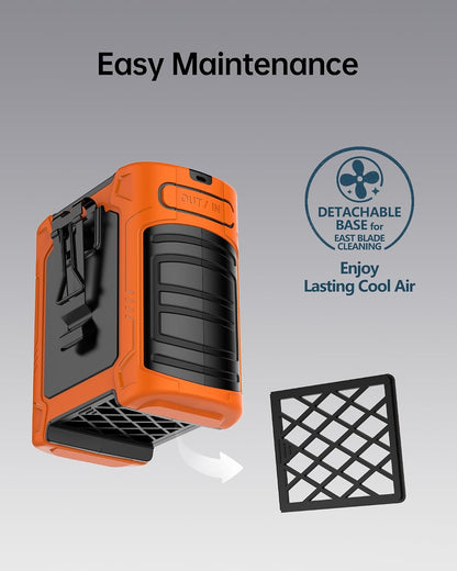 Waist Fan - Portable Cooling Clip Belt Fan with 10000mAh Battery, 24H Working Time, 3 Speeds, 16000RPM Airflow, LED SOS Warning Light for Jobsite, Farming, Fishing, Hot Summer