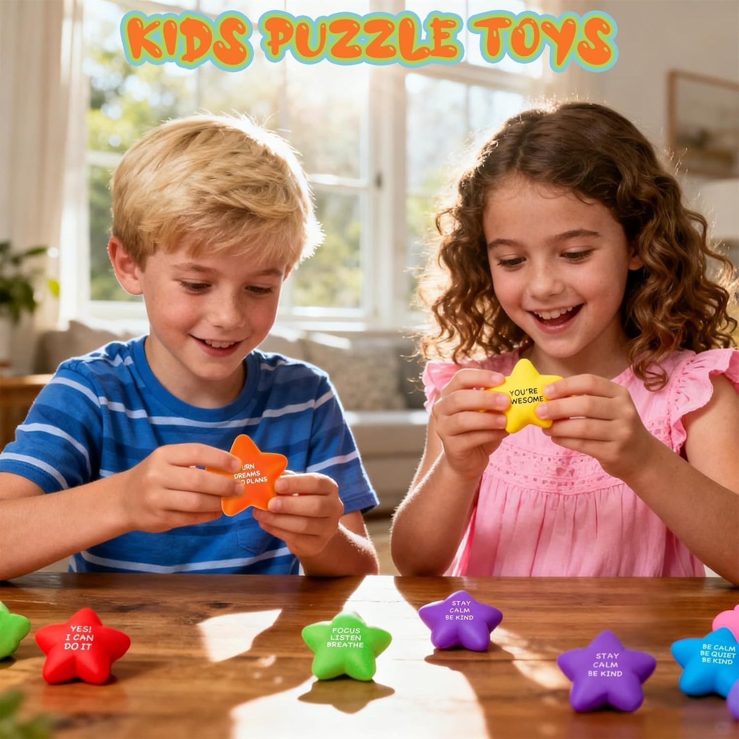 SHQDD 12PCS Bulk Star Stress Balls for Adults & Kids - Motivational Quotes Soft Foam Stress Relief Squeeze Toys, Fidget Anxiety & Anger Relief at Work/School/Home, Perfect Party Favors (Multi-Color)