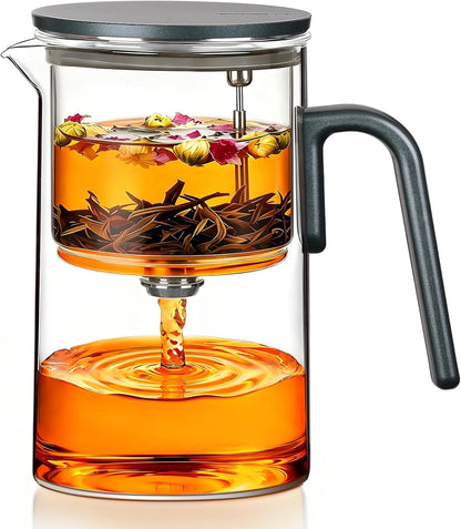 ZENS Magnetic Tea Pot, Enchanted Glass Teapot with Infuser and Magnetic Suction Lid for Mess-Free Loose Tea Diffusers, Walnut Wood Handle, Tea Lovers Gifts