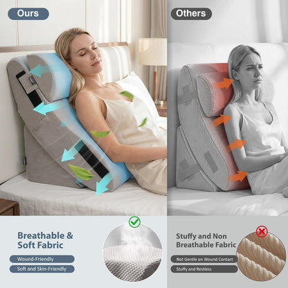FifthQuarter 6PCS Orthopedic Wedge Pillow Set for After Surgery Recovery Sleeping: Adjustable Bed Wedge Post Surgery Pillows with Memory Foam for Upright Back Leg Pain Relief Acid Reflux & GERD Adults