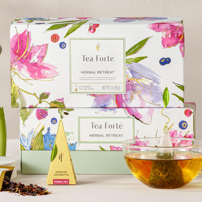 Tea Forte Premium Petite Presentation Box Gift Set Sampler, 10 Count, 2 of Each Blend Individually Wrapped Handcrafted Pyramid Infuser Bags, Demoiselle Tea