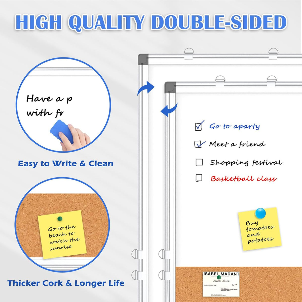 Weekly Dry Erase Calendar Whiteboard for Wall, 24" x 18" Cork Week Planner