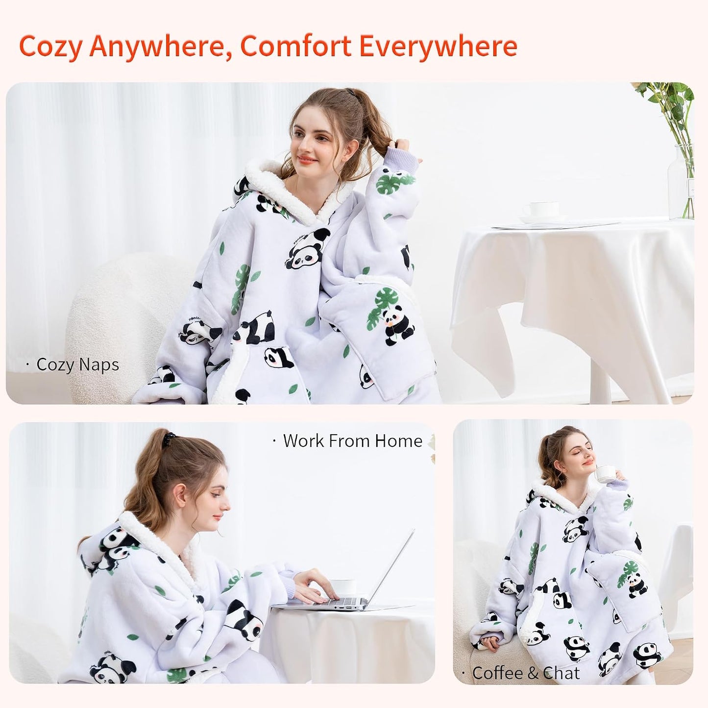 Kipswiza Wearable Blanket Hoodie Gifts for Women and Men, Oversized Cozy Warm Flannel Sherpa Hooded Blankets Sweatshirt with Giant Pockets for Adult and Teens, Dark Gray