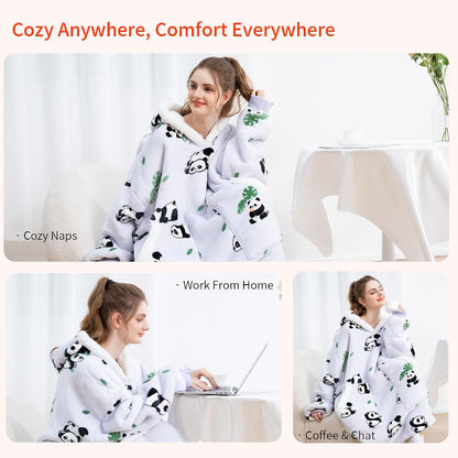 Kipswiza Wearable Blanket Hoodie Gifts for Women and Men, Oversized Cozy Warm Flannel Sherpa Hooded Blankets Sweatshirt with Giant Pockets for Adult and Teens, Dark Gray
