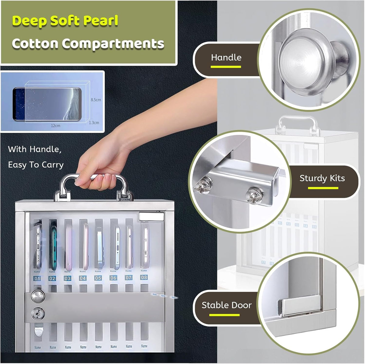 48-Slot Wall-Mounted Phone Storage Box,Lockable Nizer for Mobile Devices,Multi-Slot Charging Station,Silver,Perfect for Home & Office Use,Silver,36Slots
