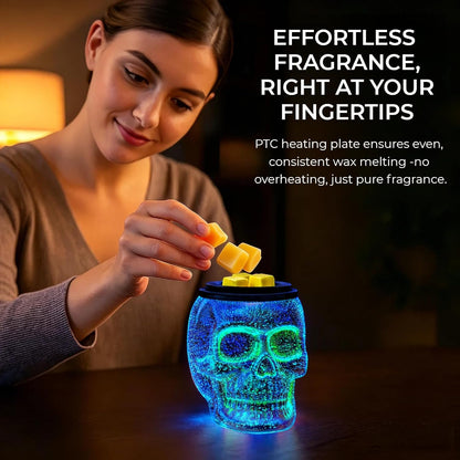 Wax Melt Warmer, Wax Warmer for Scented Wax with Light Bulb, Electric Skull Wax Burner, Halloween Fragrance Wax Melter for Home and Gifts (Rainbow Skull)