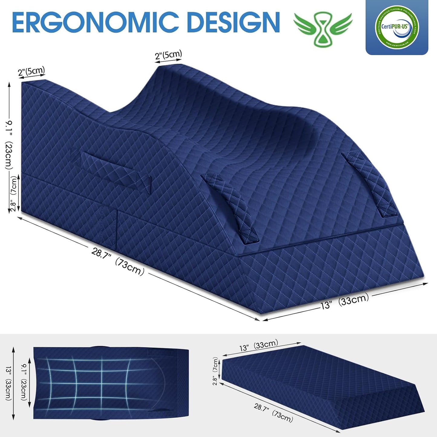 TranquilRelax Leg Elevation Pillows for After Surgery, Wedge Pillow, Grey