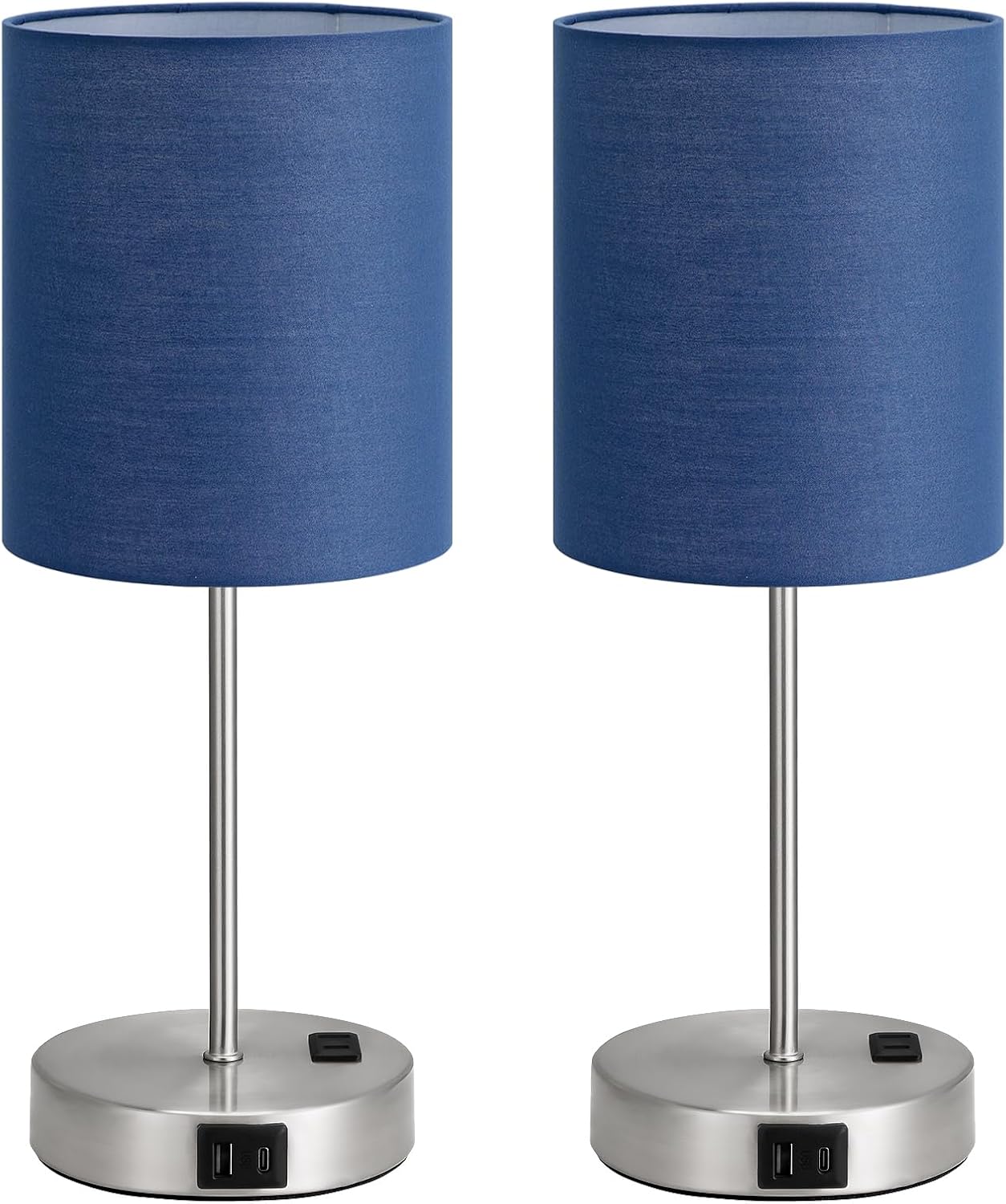 Blue Touch Lamps for Nightstand Set of 2 - Bedside Table Lamp for Bedroom with Dual USB Ports & AC Outlet, 3-Way Dimmable Lamps for Living Room Boys Room, Night Light with 5000K Daylight Bulbs