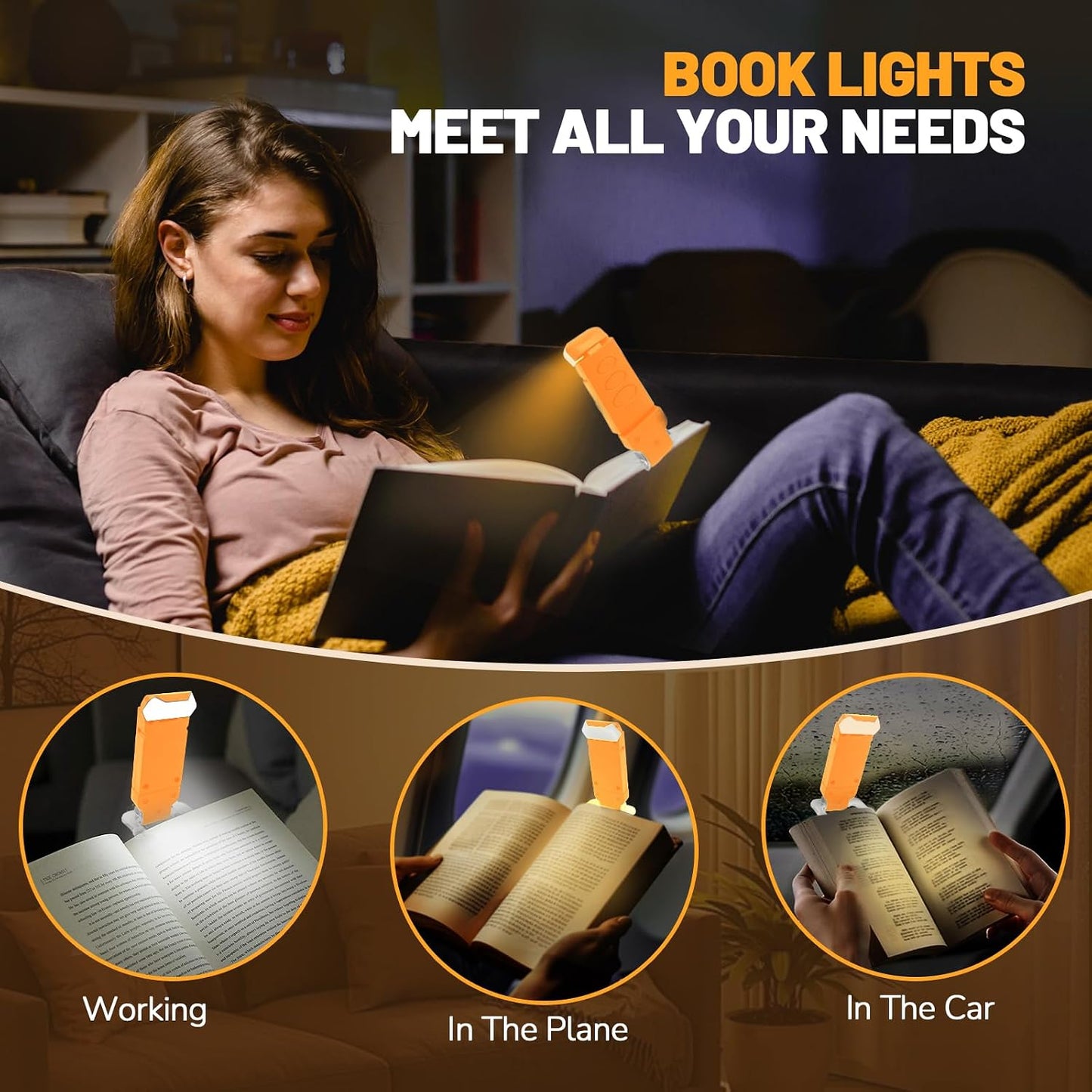 Book Reading Light Rechargeable Clip on Book Lamp with 3 Color Temperatures