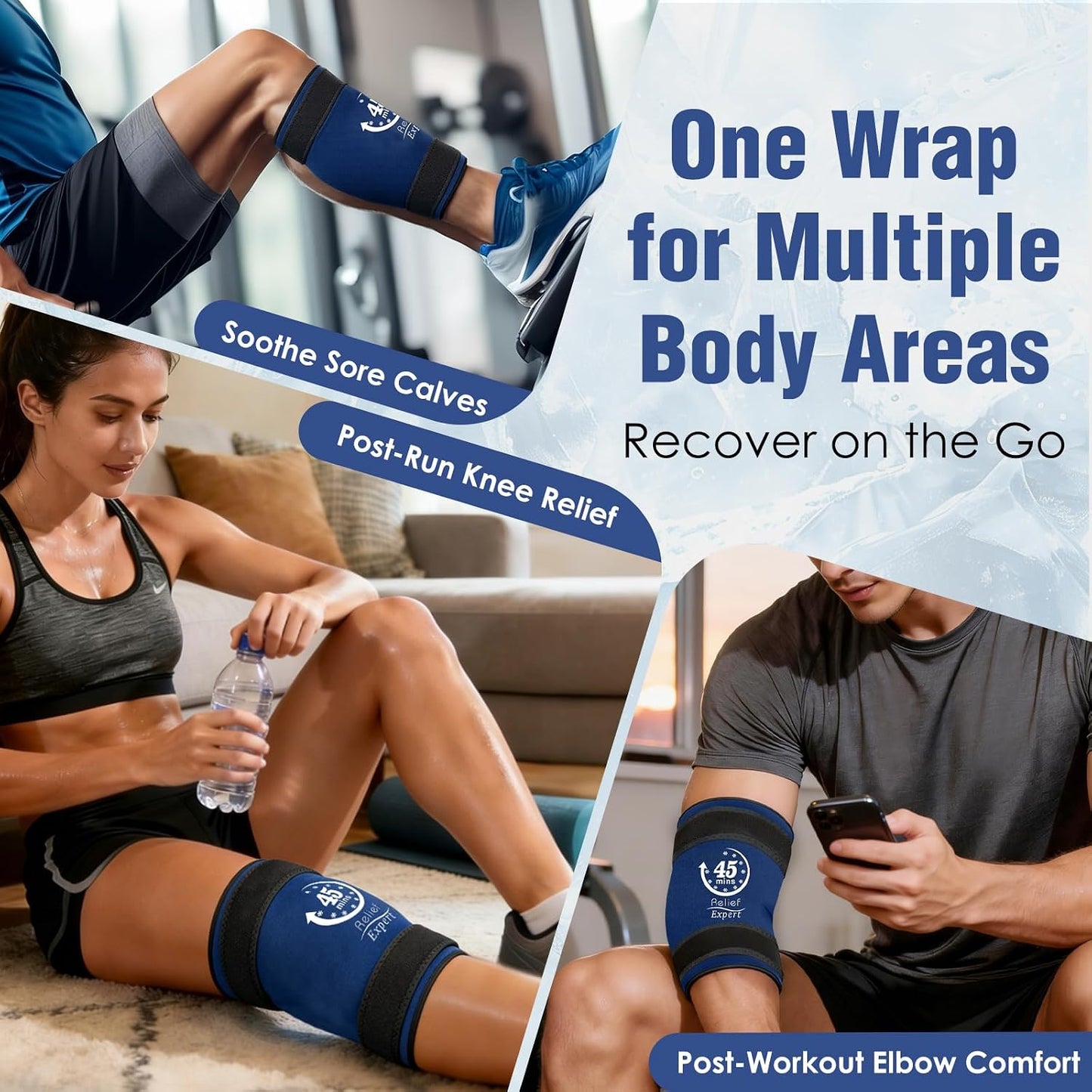 45-Minute Knee Ice Pack Wrap with Advanced Ice Grid Gel, Long-Lasting Ice Pack for Knees, Calves, Elbows, Flexible & Reusable Gel Ice Pack with Cold Compress for Workout Recovery- Fits Most Sizes