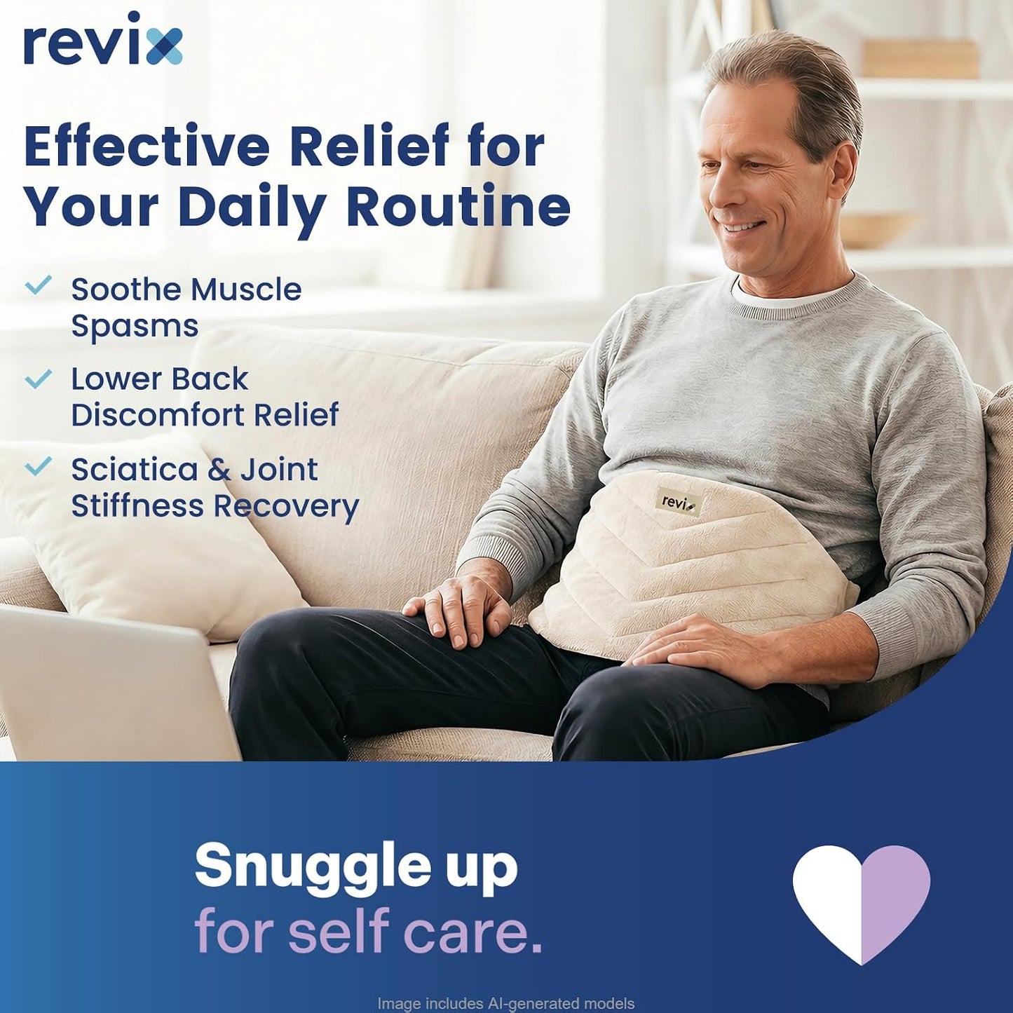 REVIX Microwavable Heating Pad for Back, Extra Large Microwave Heating Wrap for Waist, Stomach, and Shoulders, Moist Heat Therapy for Stress Relief, Adjustable, for Men and Women, Navy