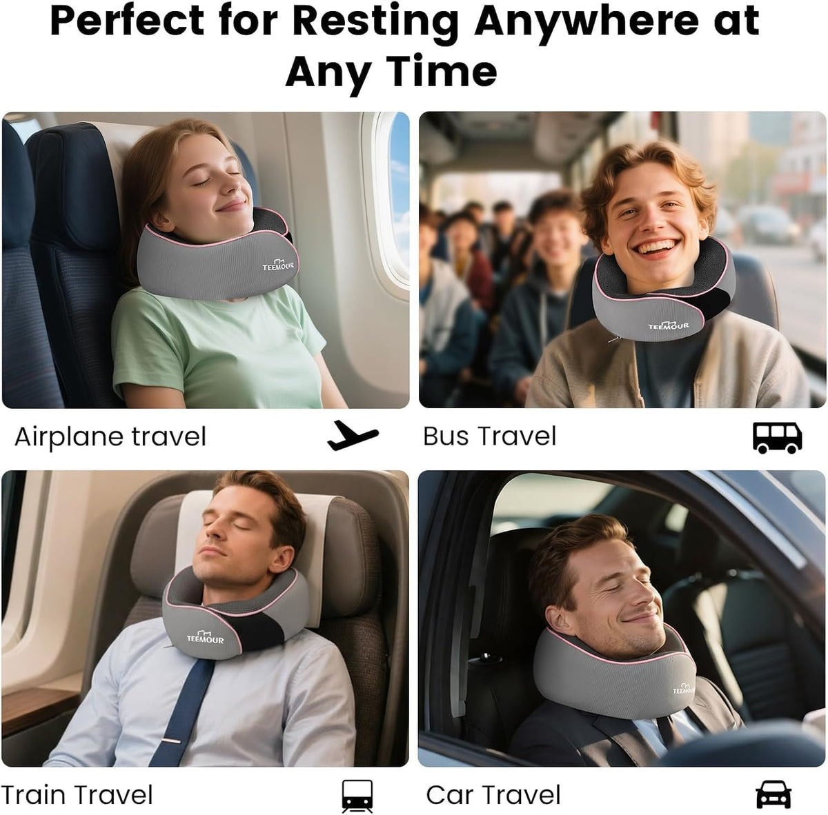 Travel Pillow Neck Pillow for Airplane Travel Essentials - Memory Foam Travel Neck Pillow, Stops Head Bobbing With Eye Mask & Earplugs, Portable Carry Bag for Long Flights| Airplane Accessories Black