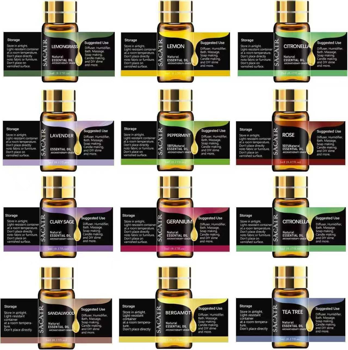 SACATR 60 Pcs Natural Essential Oil Sets,Fragrance Oil Scent (60 * 10ML)