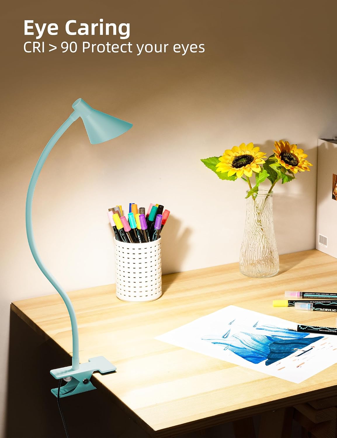 LiFMIRA Clip on Light USB Reading Light Desk Lamp 3 Color Modes Black