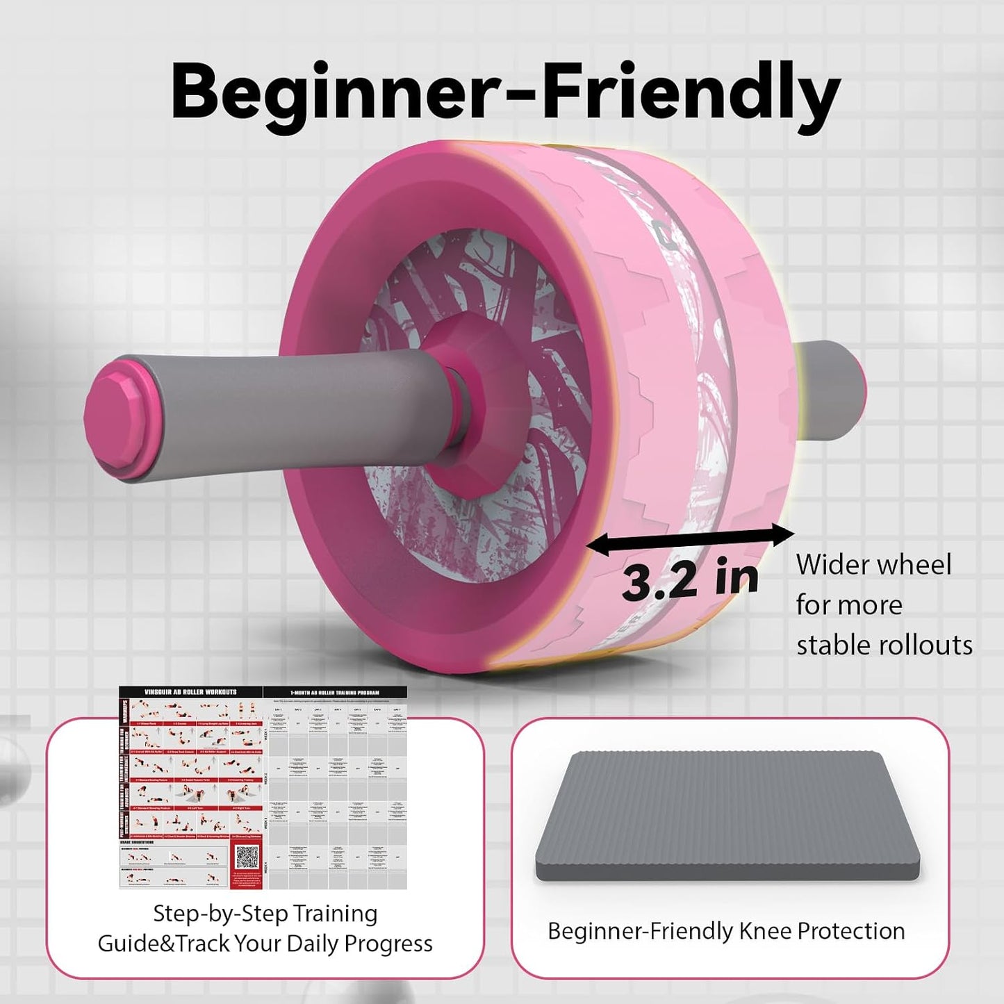 VINSGUIR Ab Roller Wheel, Abs & Core Workout Equipment for Home Gym with Knee Pad Accessories, Abdominal Wheel for Full-body Strength Training