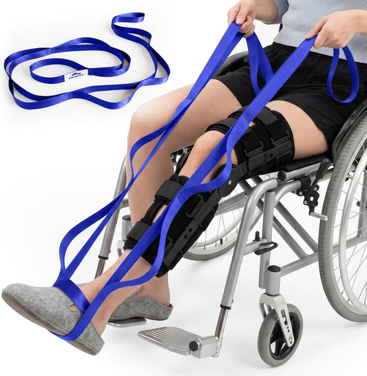 Trideer Leg Lifter Strap Mobility Aid, Non-Elastic Stretching Strap with Loops, Post-Surgery Knee Hip Leg ROM Recovery, Assist Strap for Bed Car Transfers, Yoga Strap for Stretching (Blue)