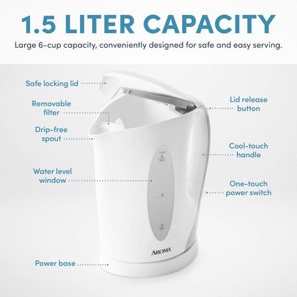 AROMA® 1.5L / 6-Cup Electric Tea Kettle