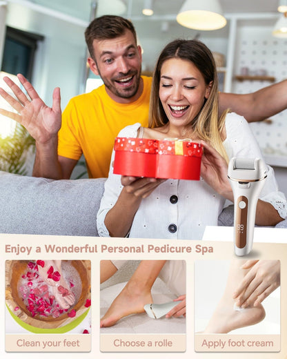 Electric Foot Callus Remover Rechargeable Pedicure Kit with 3 Roller Heads 2 Speed IPX6 Waterproof Foot File Pedicure Tools Professional Foot Care for Dead Cracked Dry Skin White