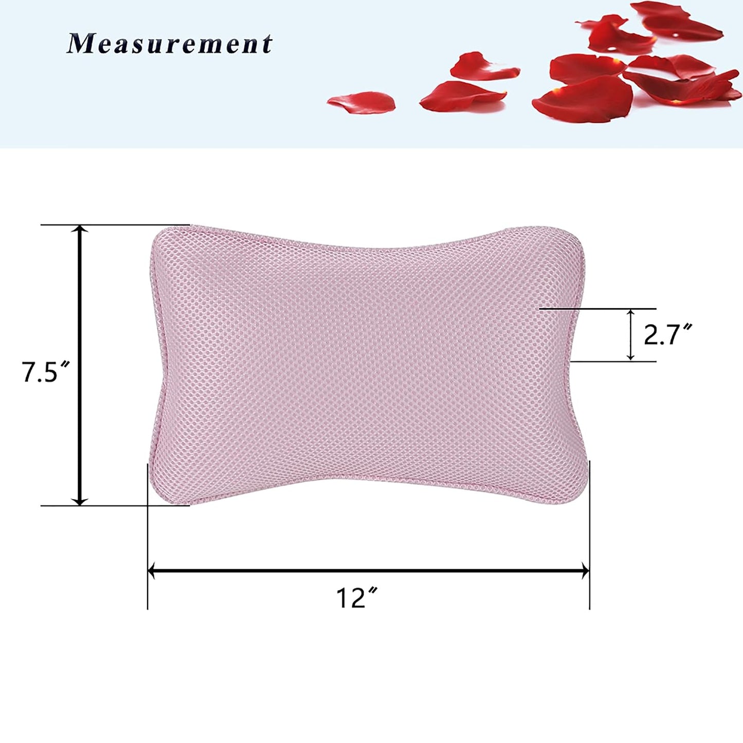 Bathtub Pillow, Non Slip, Breathable Soft, Comfortable Head Neck Support, Machine Washable, 2 Large Suction Cups (White)