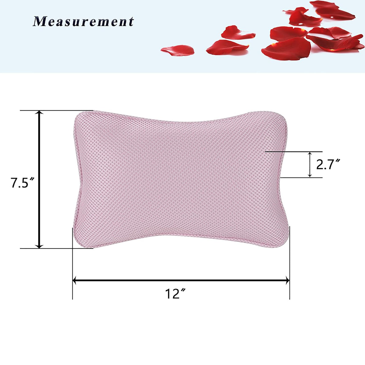 Bathtub Pillow, Non Slip, Breathable Soft, Comfortable Head Neck Support, Machine Washable, 2 Large Suction Cups (White)