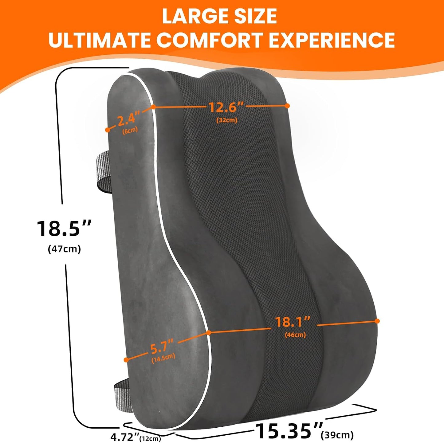 CloudBliss Ergonomic Lumbar Support Pillow – Memory Foam for Lower Back Pain Relief, Adjustable Straps & Mesh Cover for Office, Gaming, Car Seat & Home Essentials (Black)
