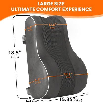 CloudBliss Ergonomic Lumbar Support Pillow – Memory Foam for Lower Back Pain Relief, Adjustable Straps & Mesh Cover for Office, Gaming, Car Seat & Home Essentials (Black)