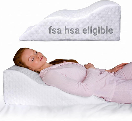 Aeris Wedge Pillow for Sleeping, Acid Reflux, and Snoring - Memory Foam Bed Wedge with 19-Degree Incline - Post-Surgery Recovery, Reading, and Leg Elevation - Removable Machine-Washable Cover