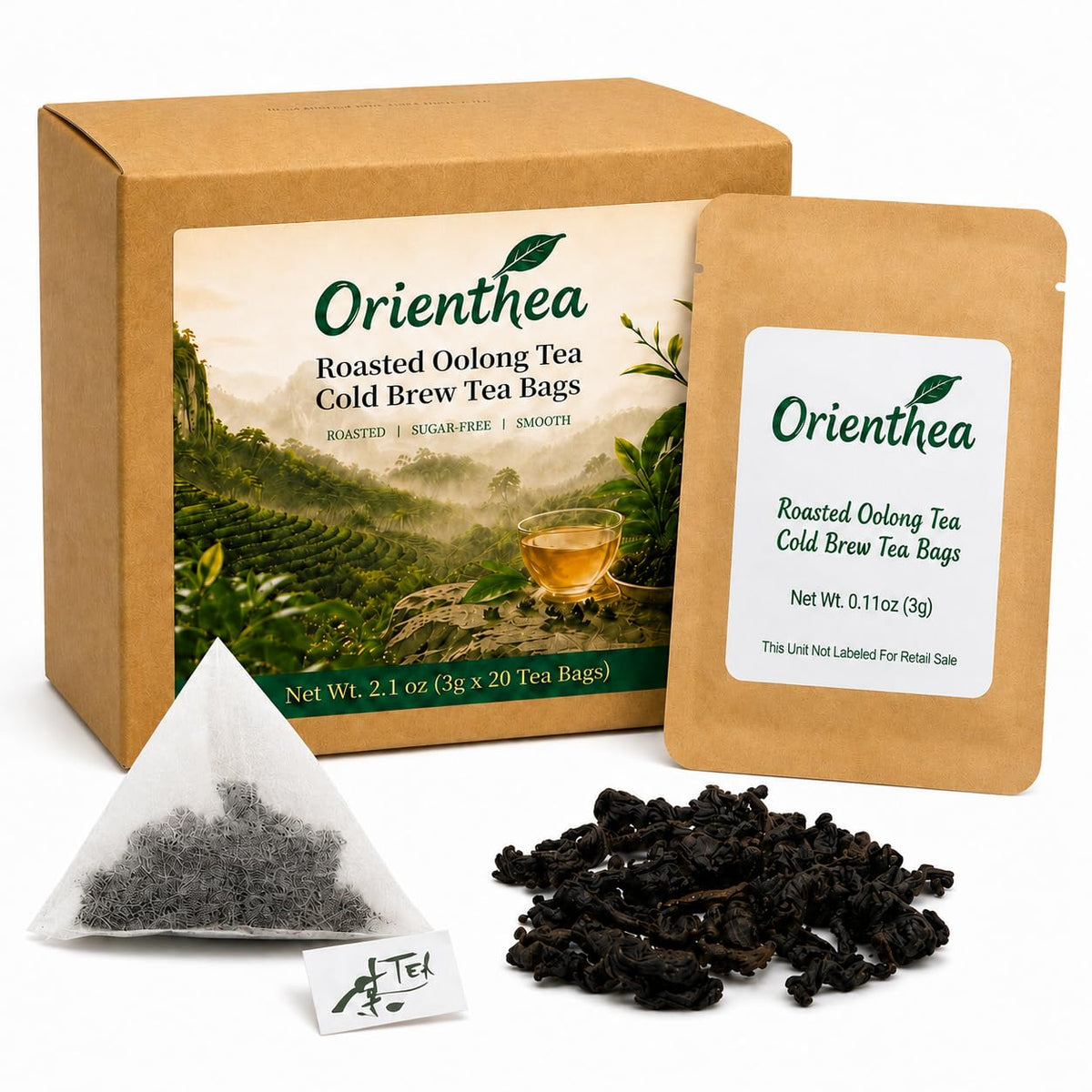 Orienthea 100% Organic Roasted Oolong Tea, Hot & Cold Brew, 20 Bags (3g)