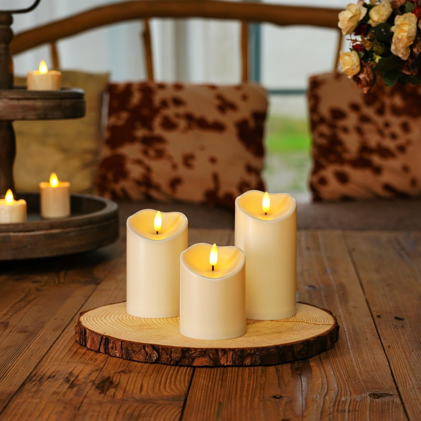 Homemory 6"x3" Outdoor Waterproof Flameless Candles, LED Candles, Battery Operated Candles with Remote and Timers, Electric Fake Plastic Pillar Candles, Ivory White, Set of 2