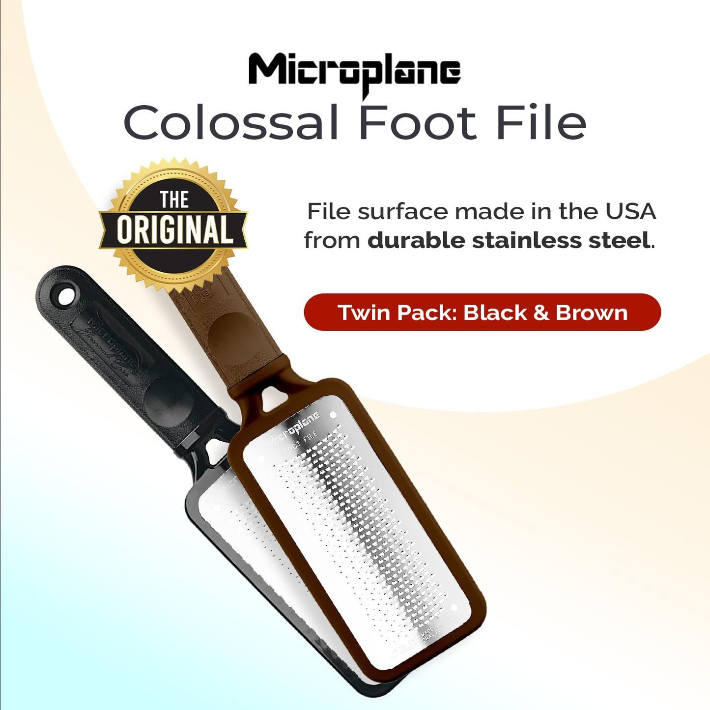 Microplane Colossal Foot File Scraper - The Original Stainless Steel Foot Rasp, Dead Skin/Callus Remover for Feet, Gentle Foot Scrubber, Pedicure Tools for Salon-Quality Foot Care, Black