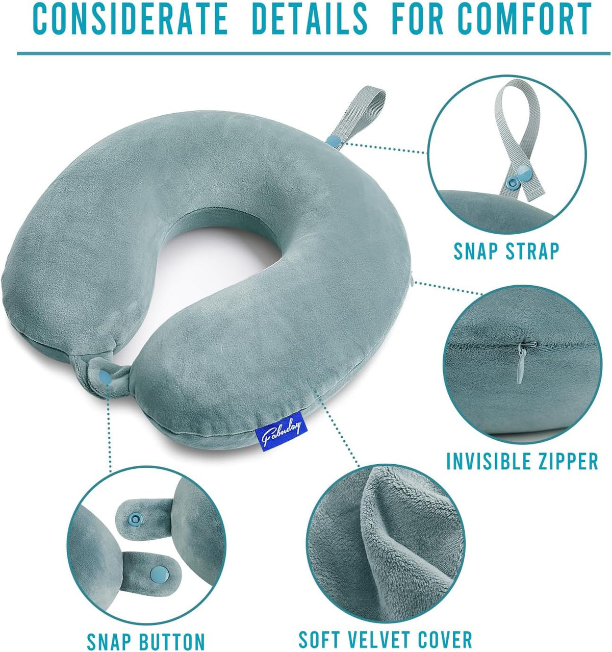 Travel Pillow Memory Foam for Airplanes - Neck Pillow for Traveling, Car, Home, Flight Pillow for Sleeping with Attachable Snap Strap Soft Washable Cover, Provide Head Neck Support Rest, Dark Gray