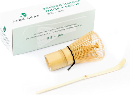 Jade Leaf Matcha - Traditional Starter Set - Japanese Matcha Gift Set Includes: Bamboo Whisk (Chasen), Scoop (Chashaku), Stainless Steel Sifter, Fully Printed Handbook