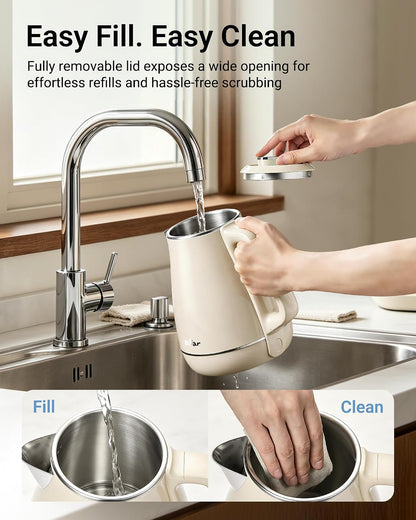 Bear Electric Kettle, 1.5L 304 Stainless Steel Water Boiler, 1500W Fast Boiling Tea Kettle with Double Wall Cool Touch, Auto Shut-Off & Boil-Dry Protection, BPA-Free, Cream